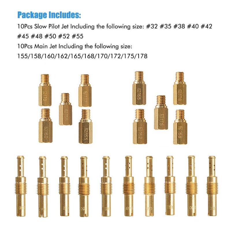 Apeixoto 20 Pcs Carburetor Jets Kit with 10 Pcs Main Jets # 155 158 160 162 165 168 170 172 175 178 and 10 Pcs Slow Jets # 32 35 38 40 42 45 48 50 52 55 for Keihi OKO KOSO PE PWK Carb - Image 3